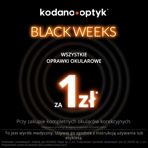 Black Weeks w KODANO Optyk! Wszystkie oprawki okularowe za 1 zł!